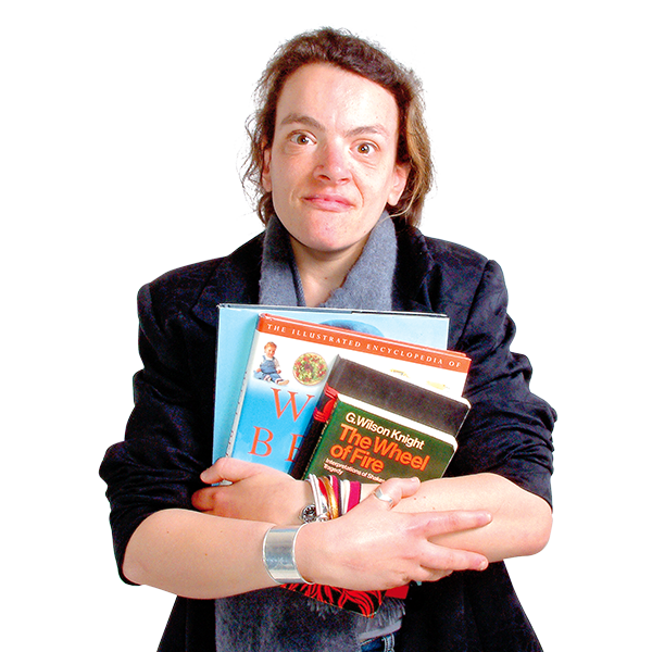 A woman carrying school books