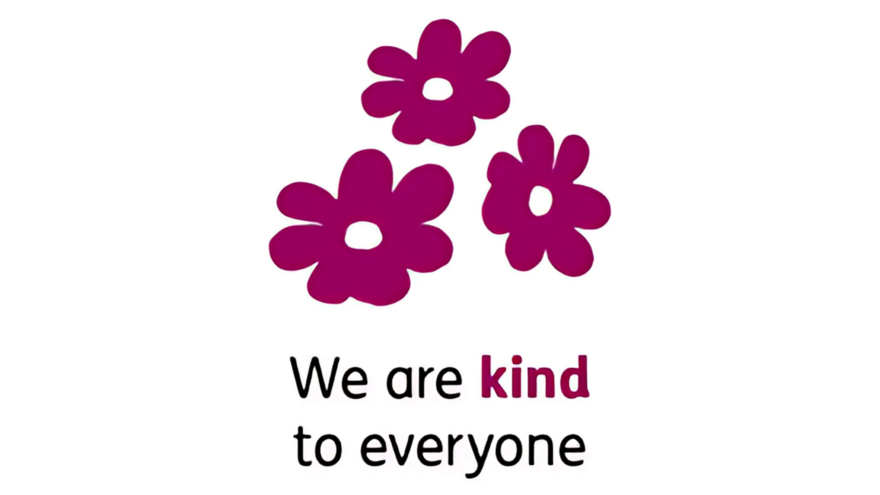 A picture of some flowers. The caption underneath says: "We are kind to everyone".